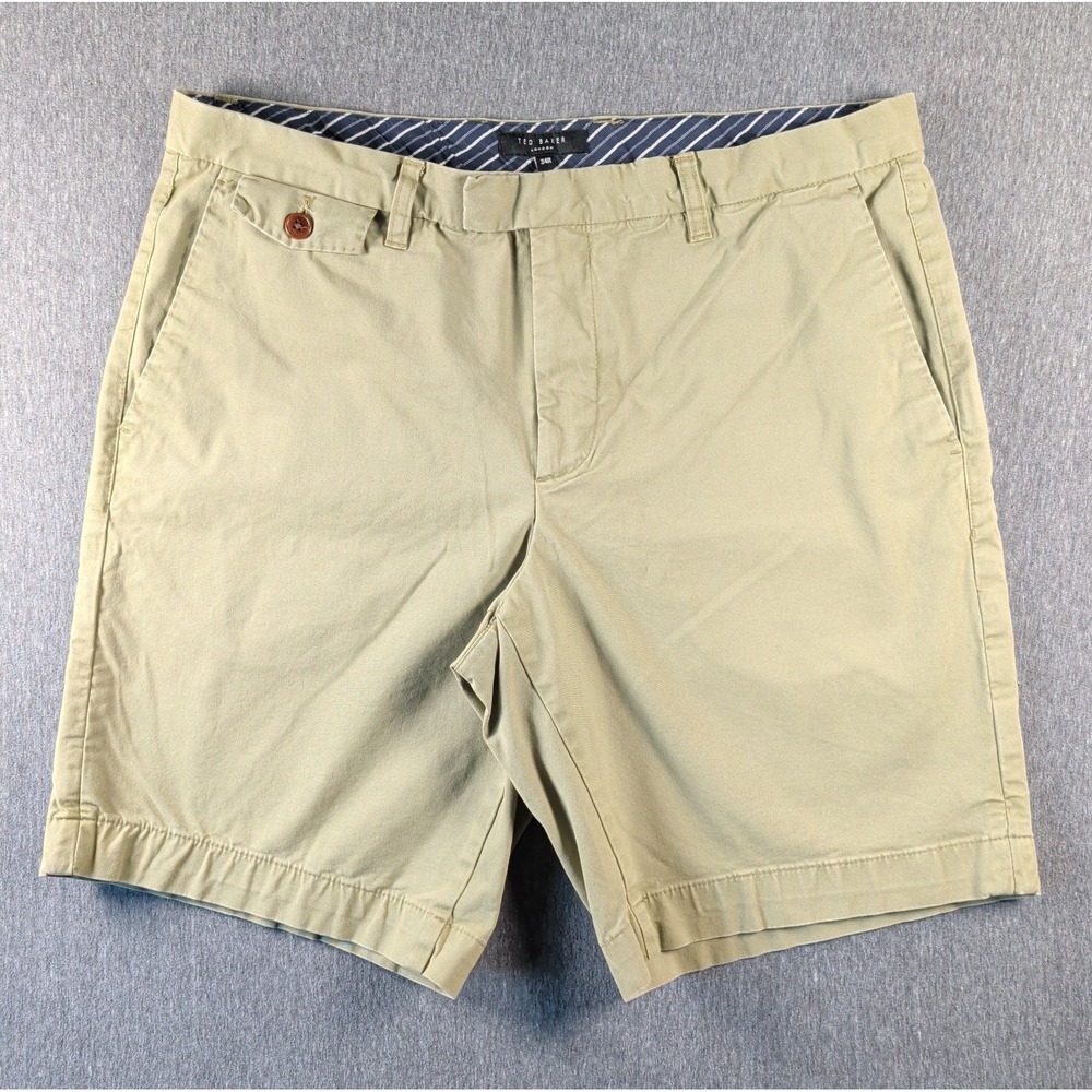 Ted Baker Ashford Mens Chino Shorts Olive Green Cotton Stretch Size 35R Preppy